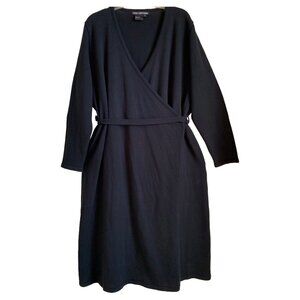 NINA LEONARD Womens Black Long Sleeve Belted Wrap Midi Sweater Dress Size 1x